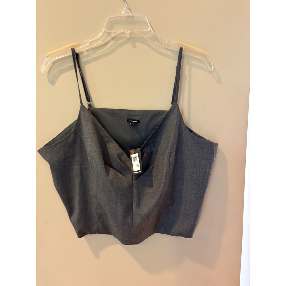 New Express‎ Women's Top XL Gray Sleeveless Cropped Cami Blouse Career